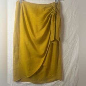 Zara Linen Blend Wrap Skirt Women’s XS Mustard Yellow Tie Front Midi